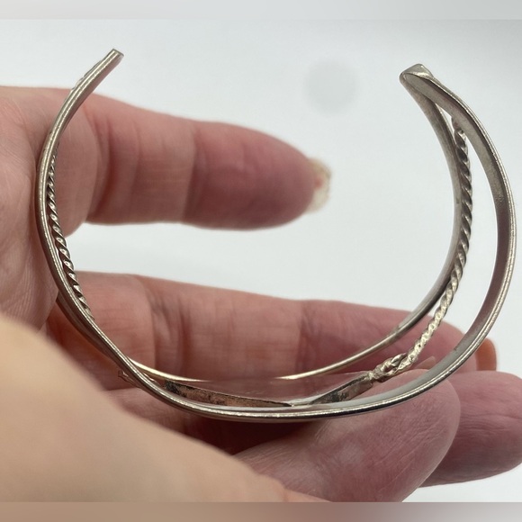 Mexican Silver-tone Abalone Shell Scrolled Rope Split Cuff Bracelet - Picture 7 of 7